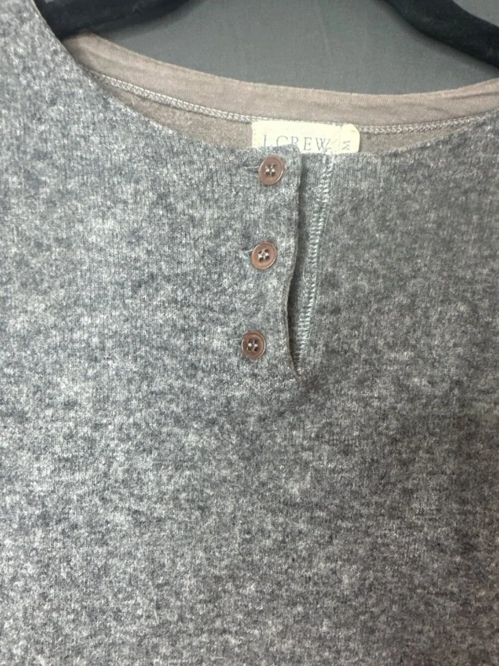 Vintage J.Crew Women M Wool Cotton Henley Sweater Made Italy Gray Academia